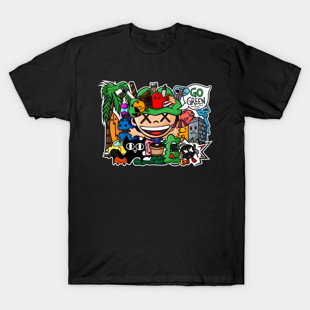 go green doodle art T-Shirt by thecave85